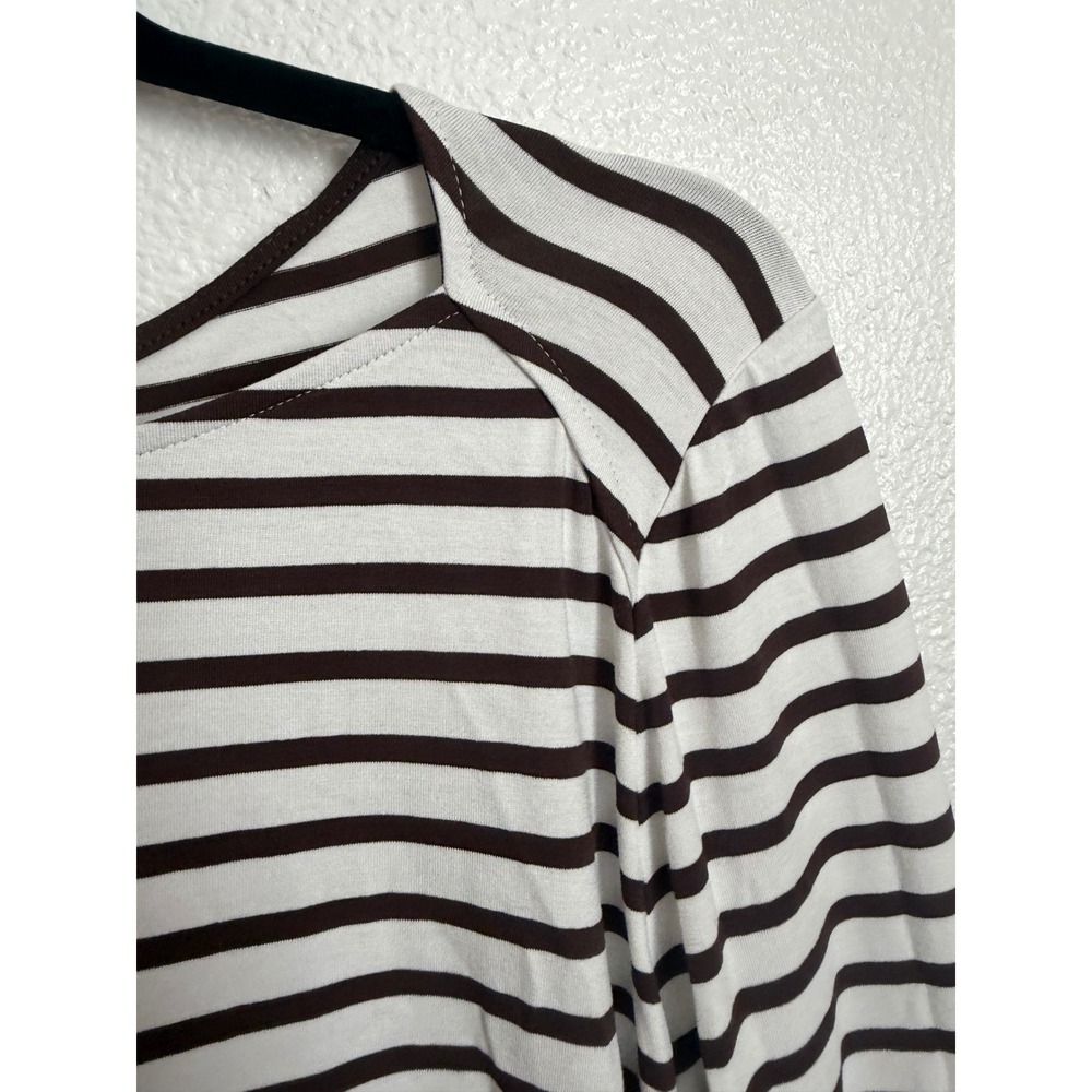 J.Jill Wearever Brown White Striped 3/4 Sleeve Boat Neck Tunic Top Large - Picture 8 of 9